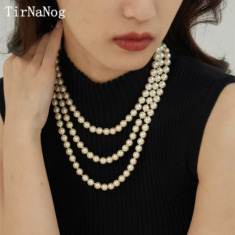 

French Baroque Glass Imitation Pearls Long Necklace Fashion Classic Luxury Elegant Multilayer Sweater Chain Chain Of Clavicle