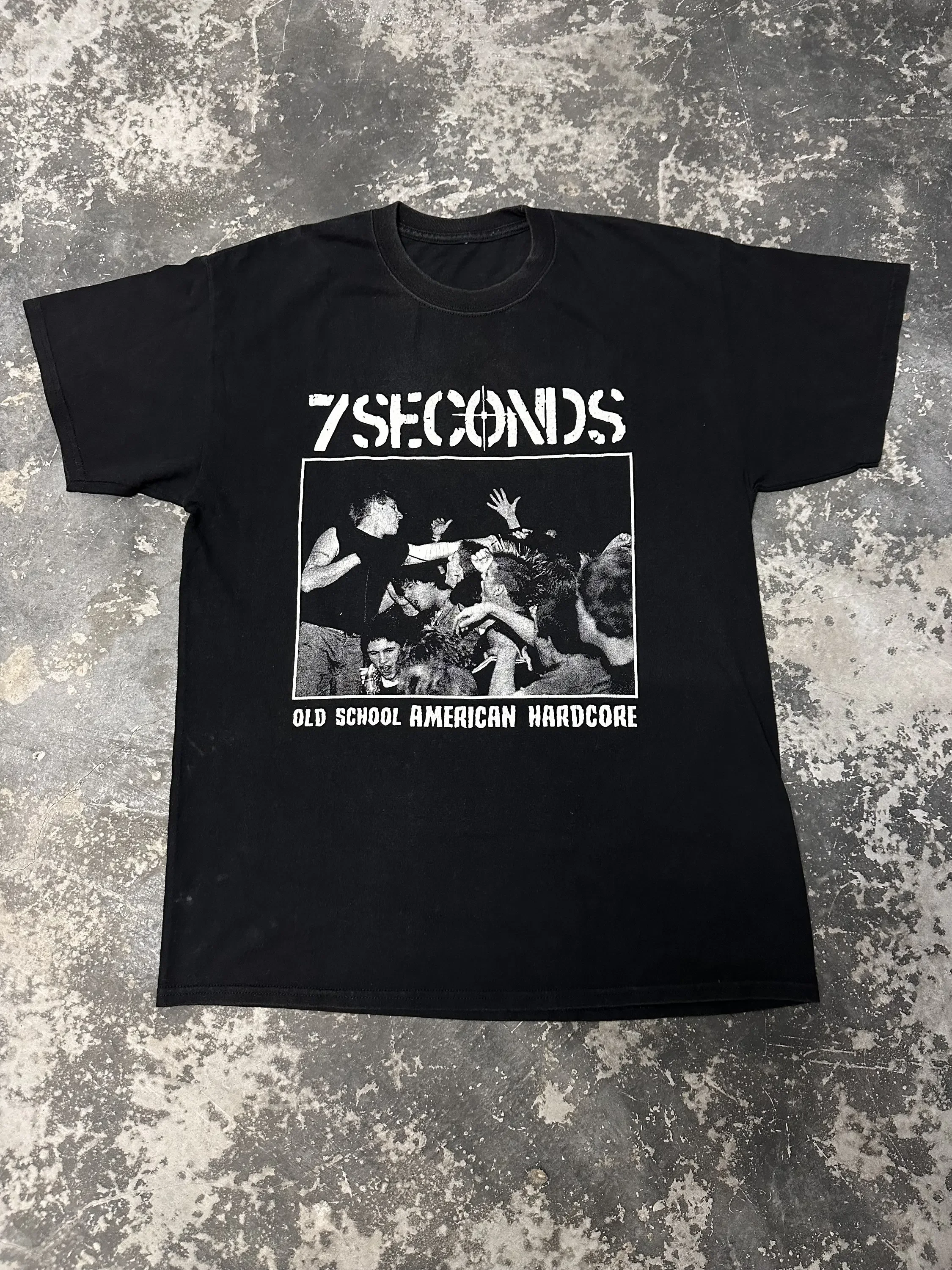 Vintage 90S 7 Seconds American Hardcore Punk Rock Backprint Line Up Band Concert T Shirt Black Color Size L