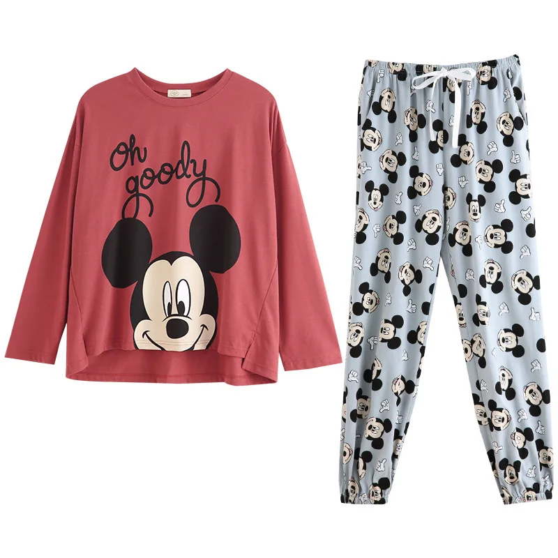 Women Disney Mickey Pajamas Pyjamas Set Sleepwear Pijama Cute Pajamas Suit Female Sleep Two Piece Set Lady Loungewear Plus Size