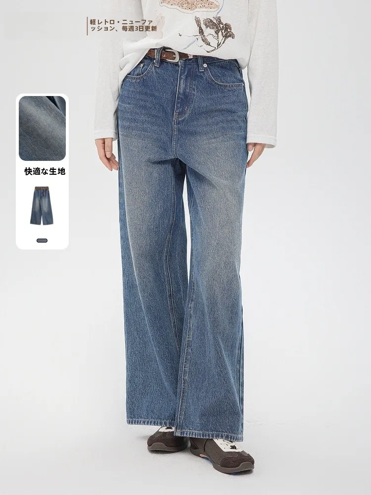 

Ретро джинсы свободного кроя с широкими штанинами, повседневные, весенняя новинка, комфортные, прямого кроя, из денима