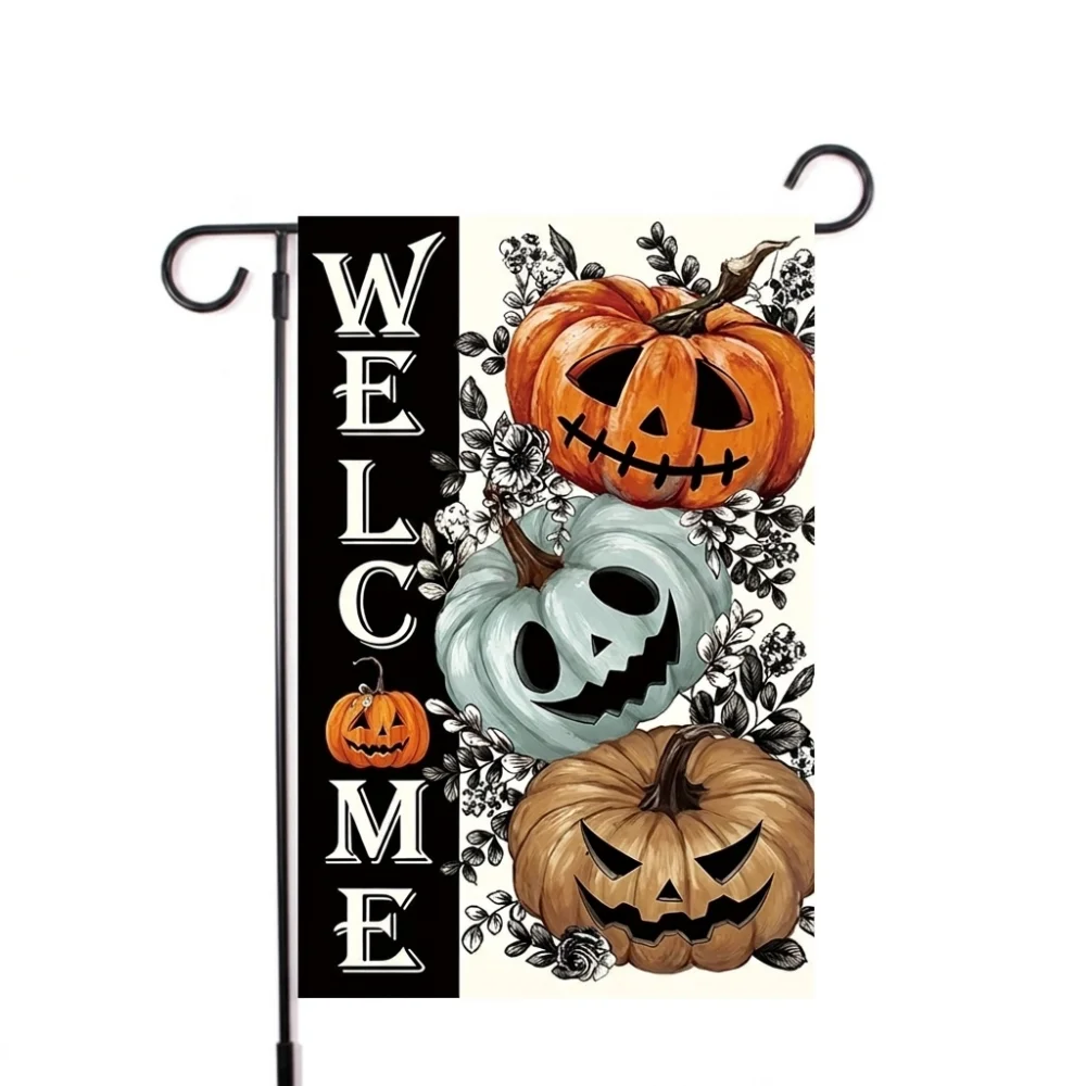 2D Flat Print Halloween Garden Flag Spooky Haunted House Pumpkin Black Cat Cloth Single Sided Polyester Halloween Outdoor Banner