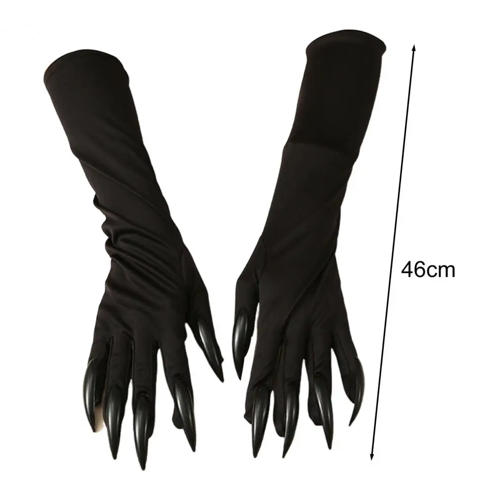 1 Pair Spandex Halloween Cosplay Compulsion Fashionable Personality Stretch Ghost Claw Long Nail Gloves Stage Performance Solid