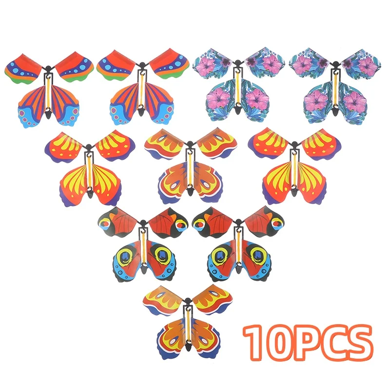 

10PCS Great Gift Fairy Magic Flying Butterfly Props Wind Up Rubber Band Powered Fun Toy for Kids Outdoor Game