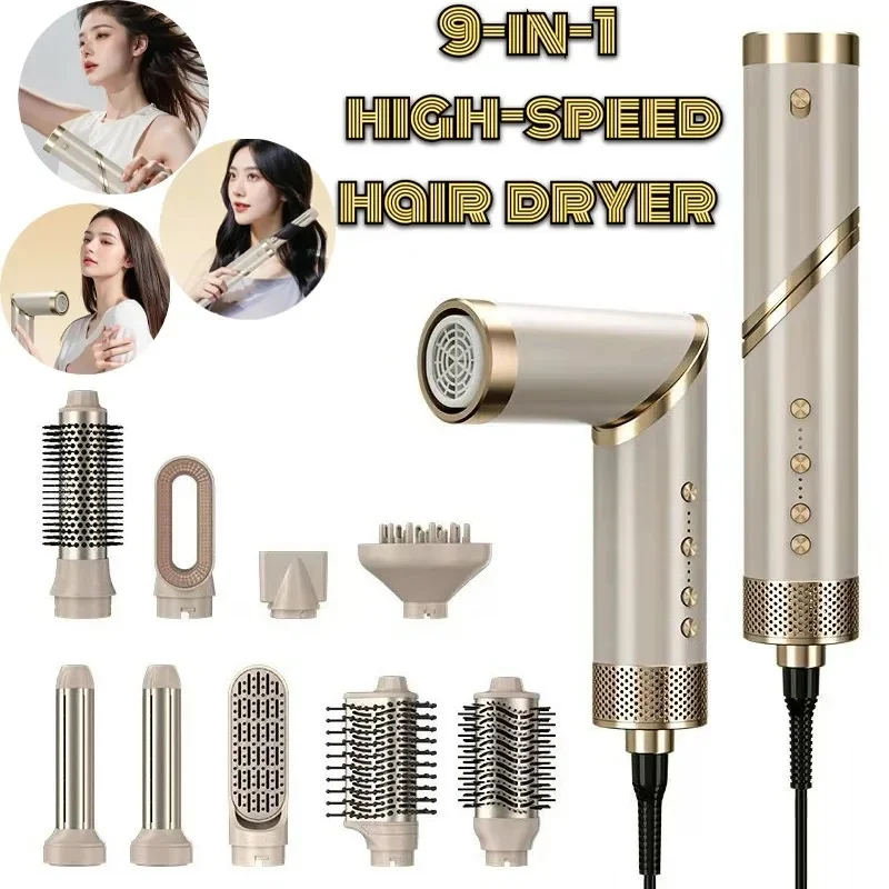 9 in 1 Hair dryer Professional Negative Ion curling Iron Hair Straightener Brushless Motor High Speed Hair Dryer Hot Comb Set