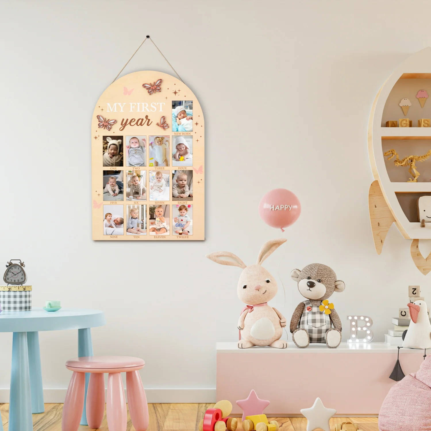 1Set Baby Photography Pink Butterfly Growth Record Album Display Board Baby Room Decor Party Display Table Stand Door Pendant