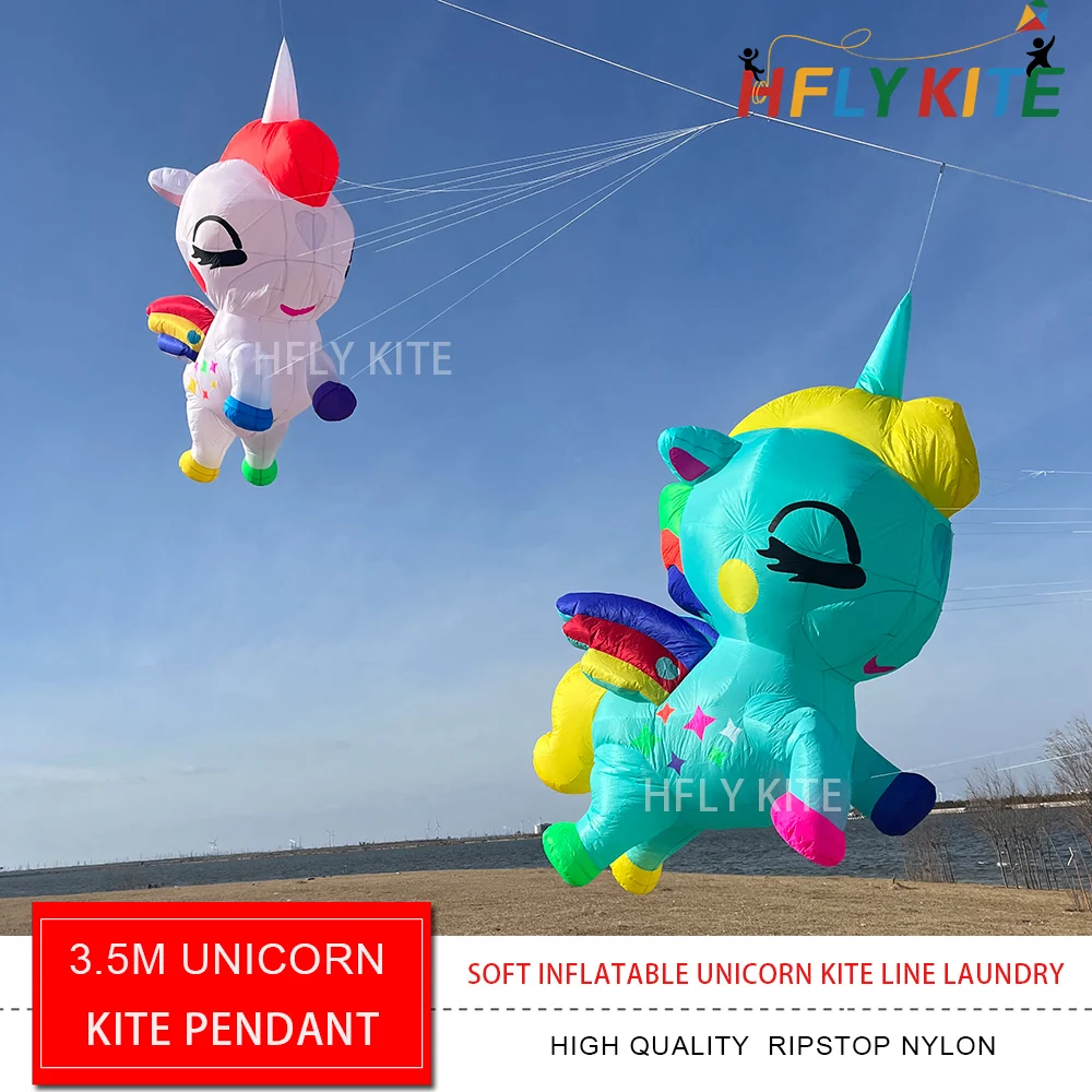 HFLY New Arrival Soft Inflatable 3.5m Unicorn Kite Line Laundry for Adults High Quality Ripstop Nylon Lovely Horse Kite Pendant