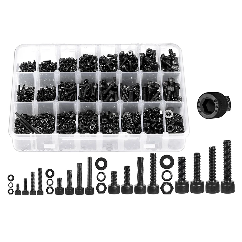 

1600Piece Hex Socket Head Cap Machine Screws Nuts And Bolts Assortment Kit Black Metric Screw Assortment Metric Bolt Assortment