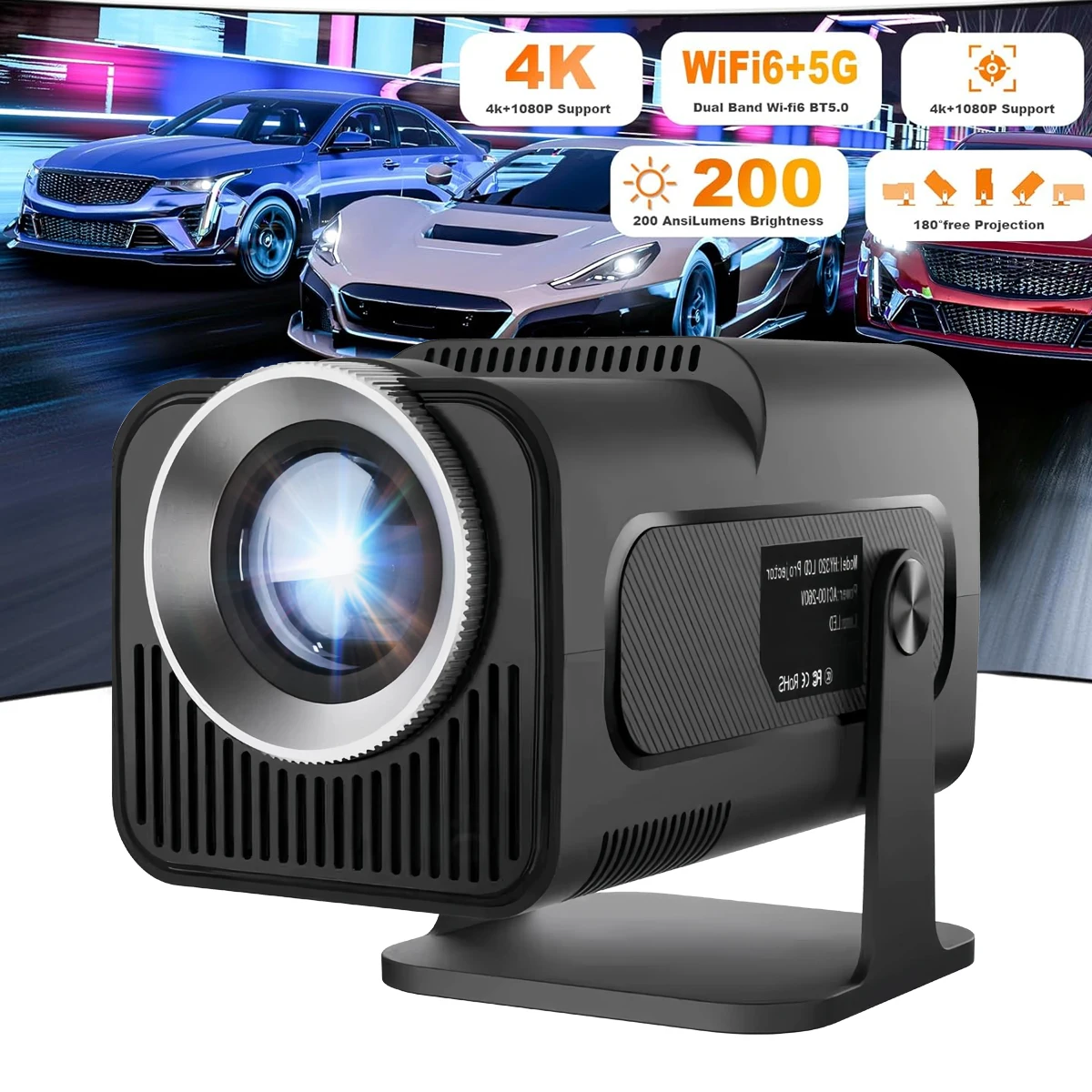 Portable  Projector, 4K Supported , WiFi 6 Bluetooth 5, Auto Keystone Correction, Android 11 Smart Home Theater Movie Projector