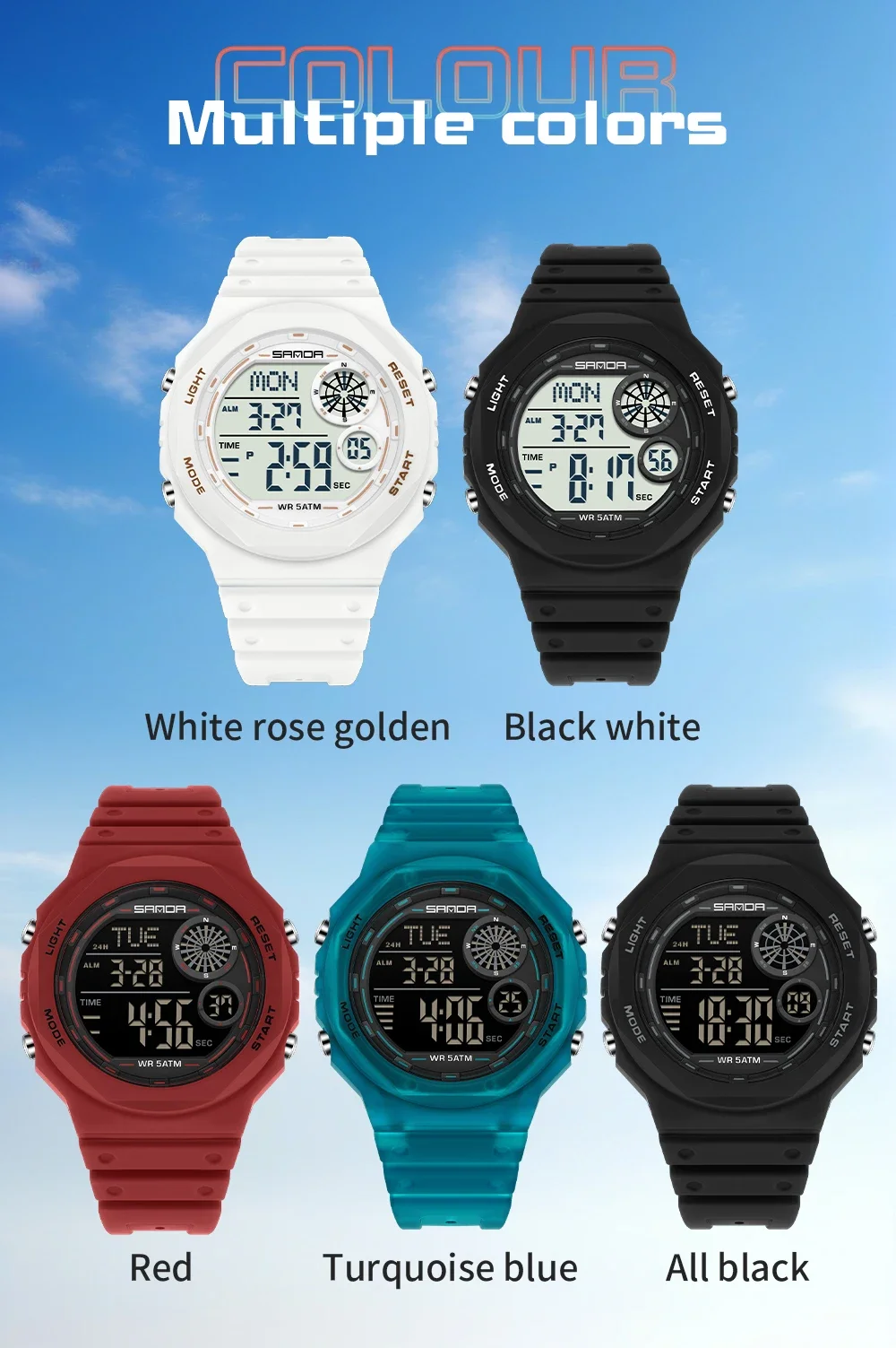 SANDA Nuovo 6259 Orologio elettronico digitale di lusso Conto alla rovescia Impermeabile LED Studente Orologio elettronico Sveglia Regalo 2025