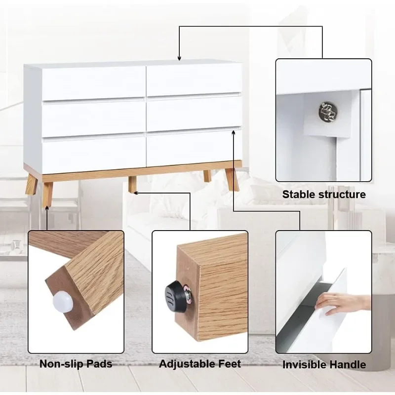 %a White Dresser for Bedroom 6 Drawer Double Dresser Chest of Drawers Large Storage Cabinet Wooden Dresser for Bedroom