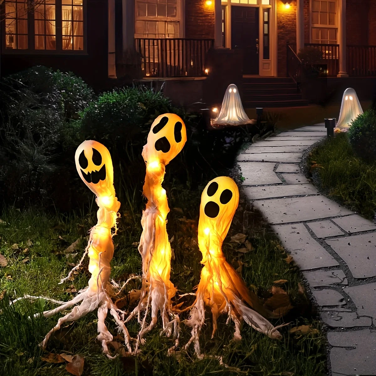 3 Pack Lighted Up Halloween Decorations Outdoor Ghost Yard Stakes Spooky Battery Operated Home Patio Lawn Decor