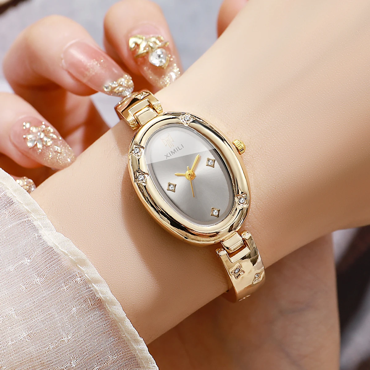 Elegant Oval Dial Women Watch Fashion Rhinestone Bracelet Bangle Ladies Quartz Wristwatches Clock Relogio Feminino（Without Box） image 4