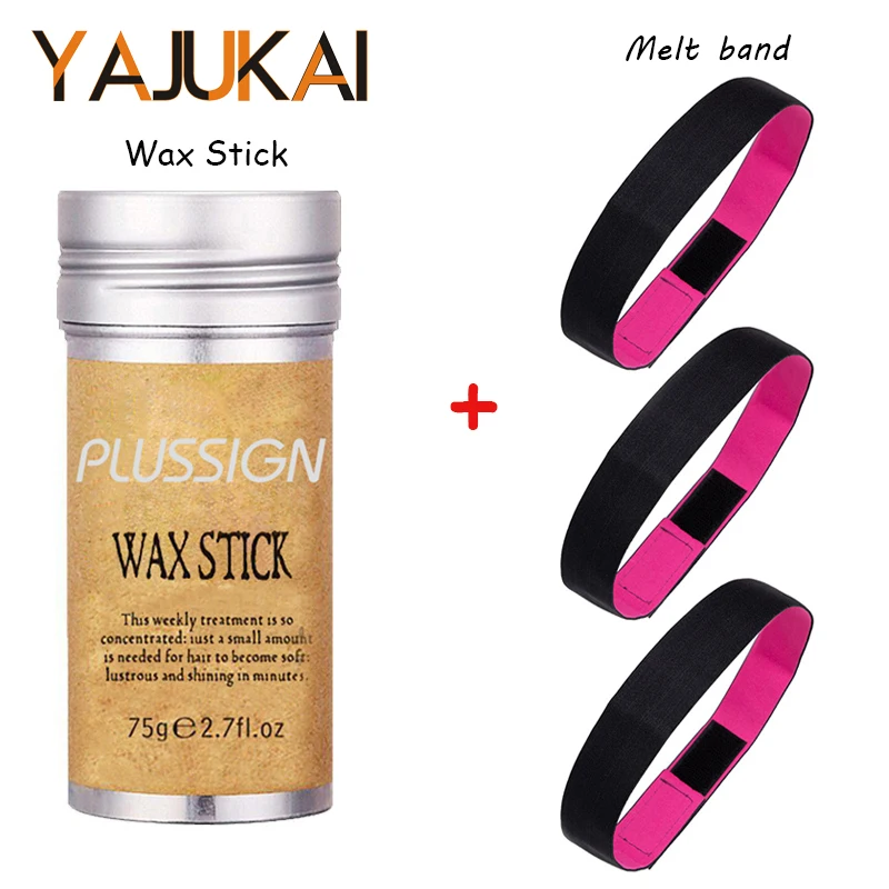 Yajukai 1 Pcs Elastic Band Wig Melting Band Adjustable For Edge Control & 75g Hair Wax Stick For Long-Lasting Styling 2Pcs/Set