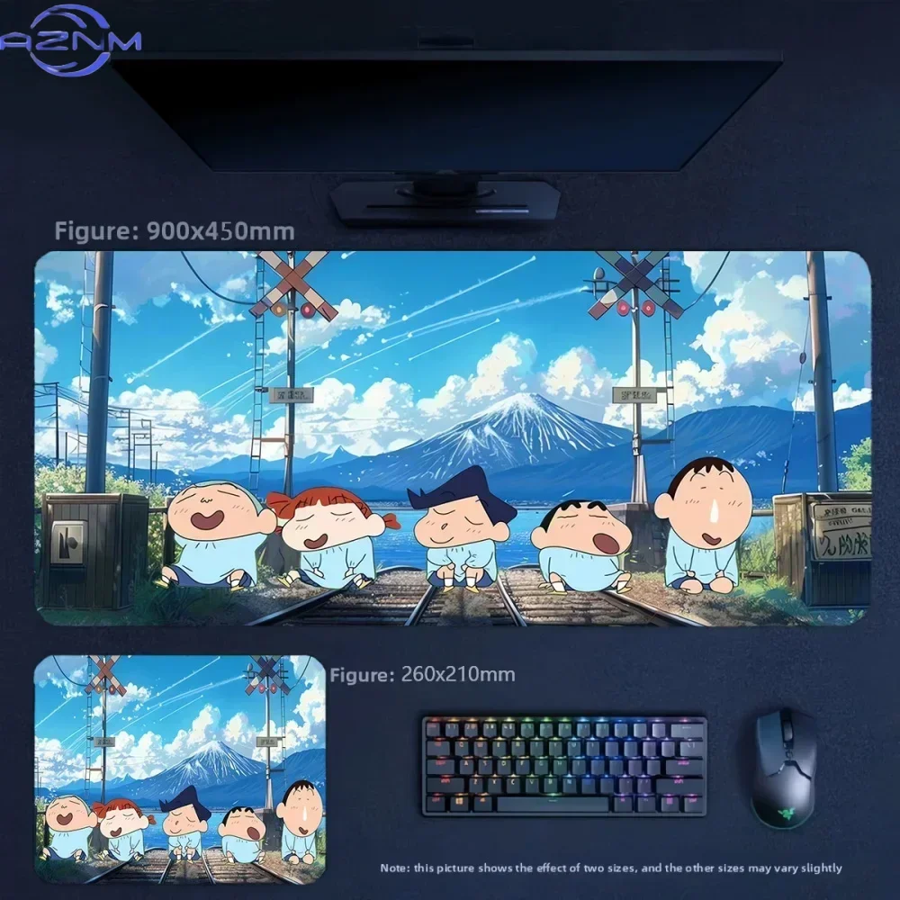 Anime Crayon Shin‑chan Friends On Railway Track Large Mousepad, Rubber Non‑Slip Extended Gaming Desk Mat, Waterproof Anti‑Fray M