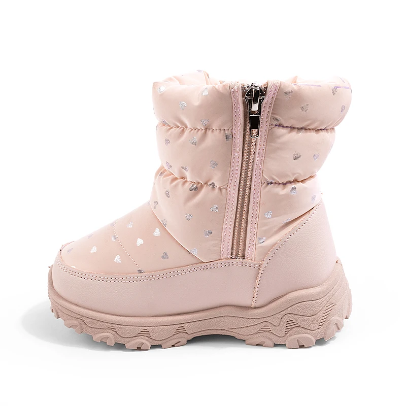 Girls' Snow Boots Winter In-Stock Side Zipper Warm Children's Cotton Shoes Fleece Lined Thickened Medium and Large Children's