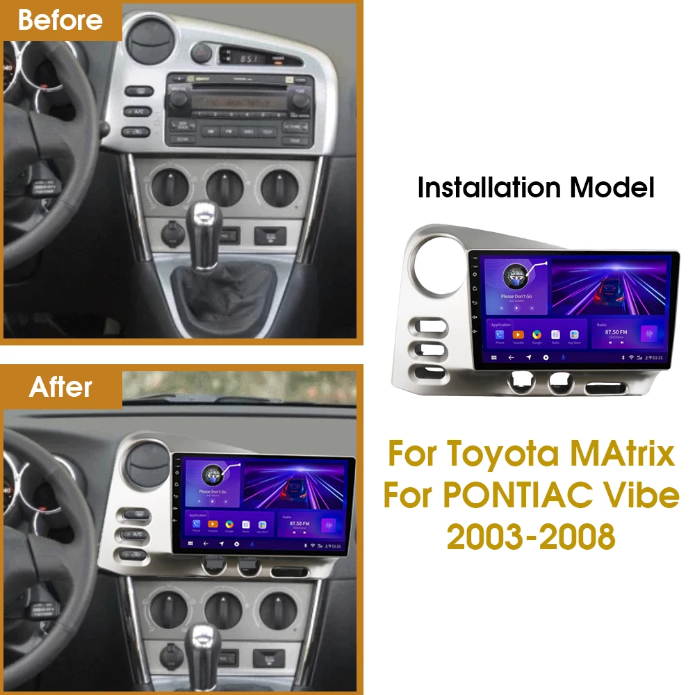 NAVICAR Car Radio For Toyota Matrix For PONTIAC Vibe 2003-2008 Android Auto Multimedia Bluetooth Player Carplay GPS Navigation