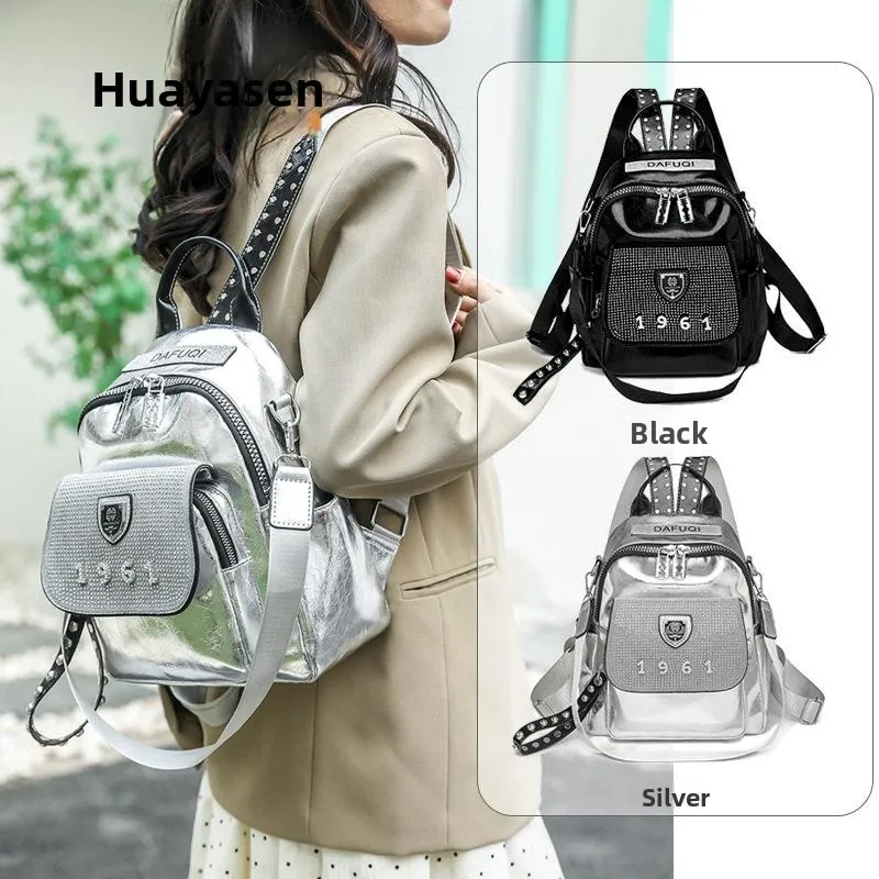 Lightweight Casual Travel Ladies Backpack Large Capacity Fashionable Diamond Embellished Dual-Strap Bag Stylish Daily Shoulde...