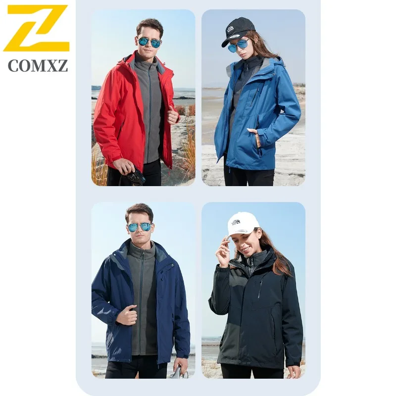 طقم مكون من قطعتين سترة واقية بغطاء للرأس مقاومة للرياح ومقاومة للماء ملابس خارجية دافئة على طراز الزوجين معطف رياضي لتسلق الجبال في الهواء الطلق #6