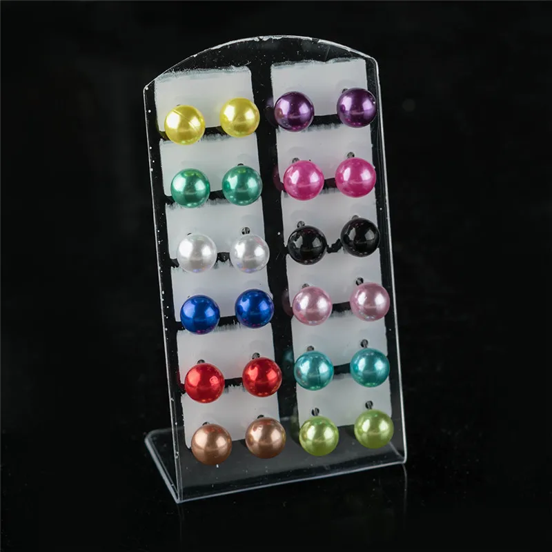 12Pairs Colorful White Imitation Pearl Stud Earrings For Women Ear Jewelry Round Ball Earring 4 6 8 10 12mm