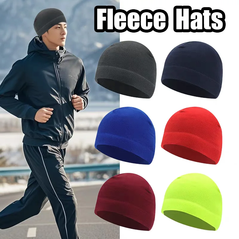Zachte polar fleece hoed Thermische hoofdbedekking Warme winterschedelmuts Outdoor Beanie Run Skiën Caps Unisex Outdoor Dikke Winddichte Cap