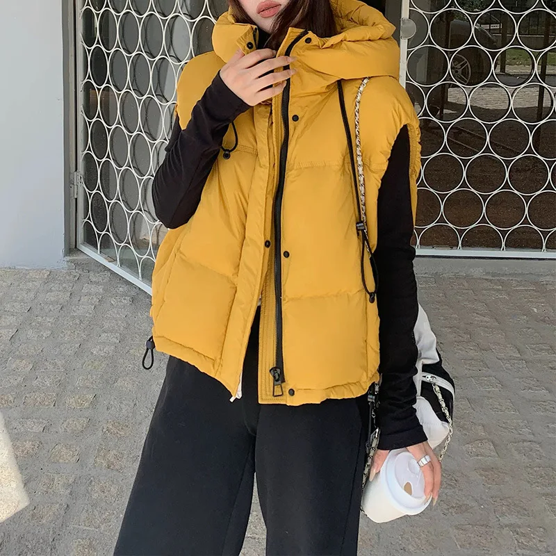 겨울 조끼 여성 다운 조끼 아우터 스타일리시 덕 다운 조끼 한국 스타일 겨울 민소매 재킷 여성 다운 재킷