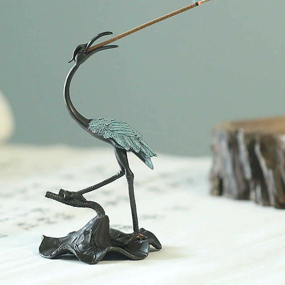 

Alloy Crane Incense Holder Desktop Ornament Decor Stick Burner Creative Crane Shaped Design Office Decor Corrosion