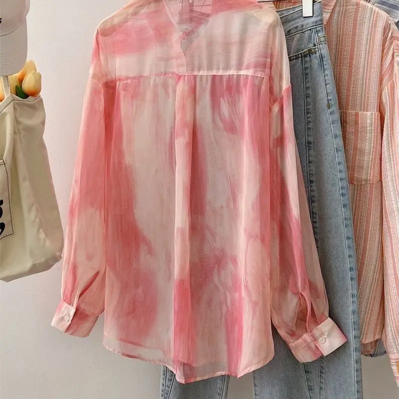 Fashionable Tie Dye Design Niche Versatile Long Sleeved Shirt for Women 2024 Sweet Loose Comfortable Sun Protection Jacket Top