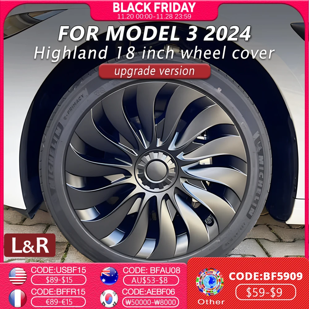

4PCS HubCap 18 Inch for New Tesla Model 3 2024 Highland Performance Replacement Wheel Cap Automobile Full Rim Cover Accessories