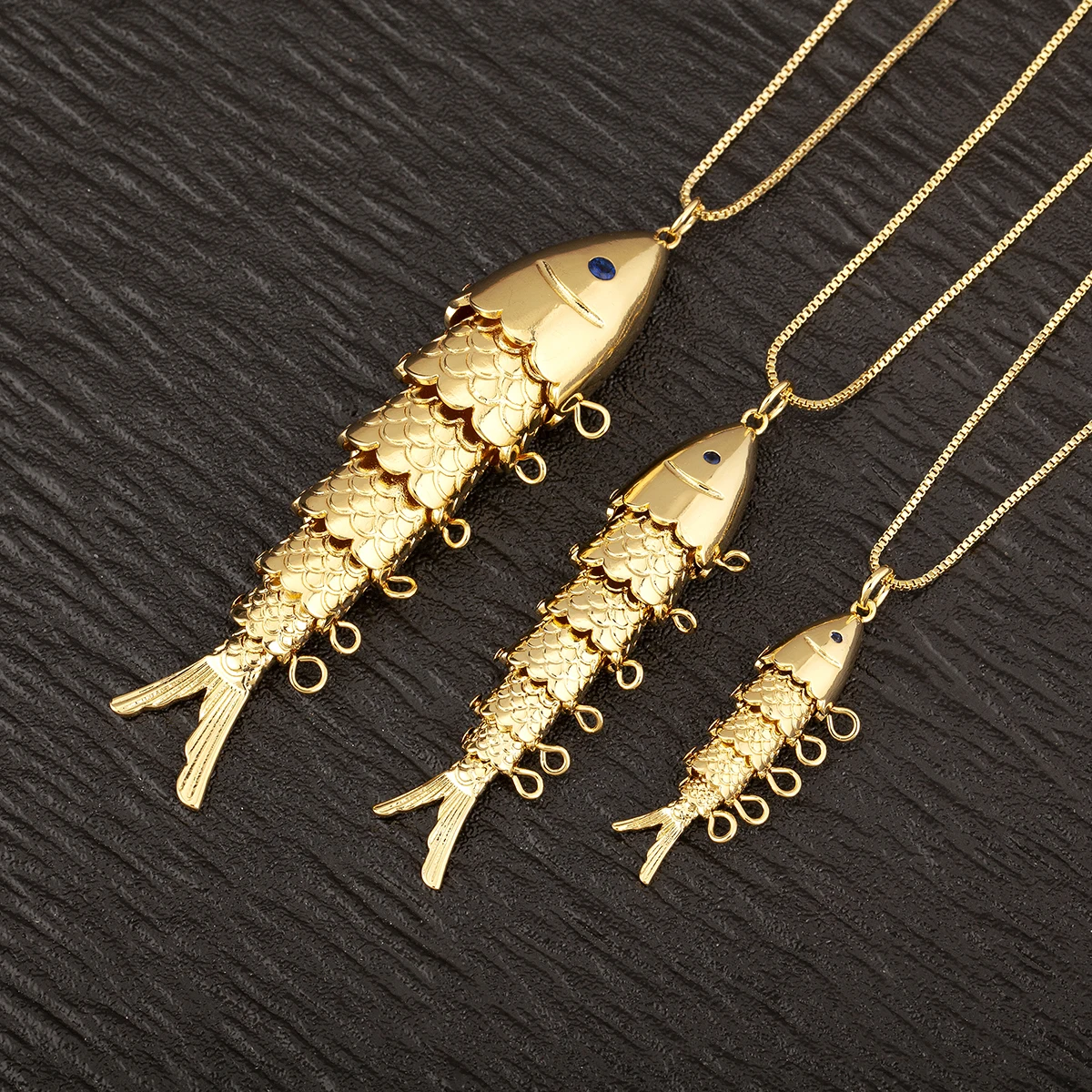 AIBEF Lifelike Goldfish Necklace 3 Design S/M/L Dark Blue Crystal Copper Jewelry Accessories Party For Women Men Gift Wholesale