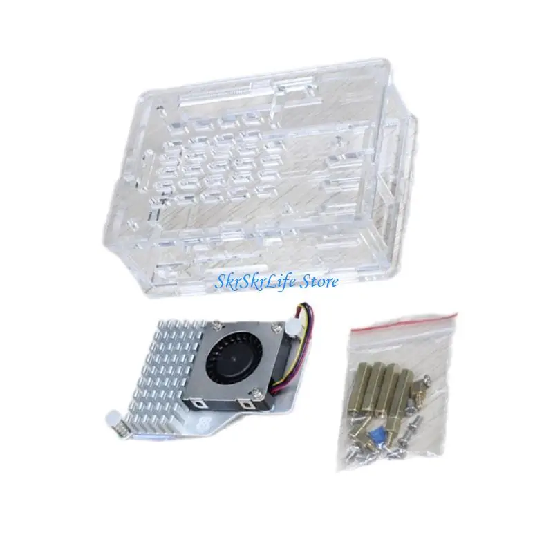 E65E para RPI 5 Case disipación calor acrílico Soporte cubierta cubierta del ventilador enfriamiento.
