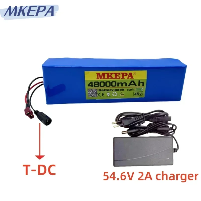 48V 48Ah 1000W 13S3P 48V lithium-ion battery pack 48000mAH suitable for 54.6V electric bicycles and scooters with BMS+charger