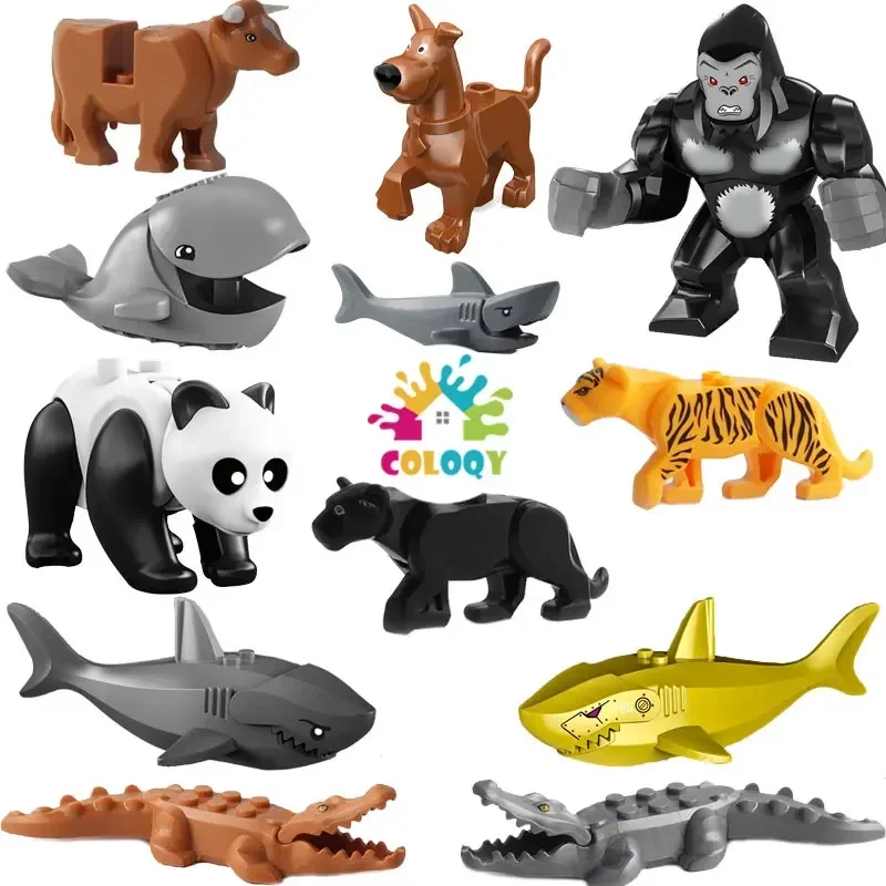 New Buiding Block Animal Shark Leopard Crocodile Dog Bear Ornament Model Assembly Children's Building Block Bag Wholesale Gift