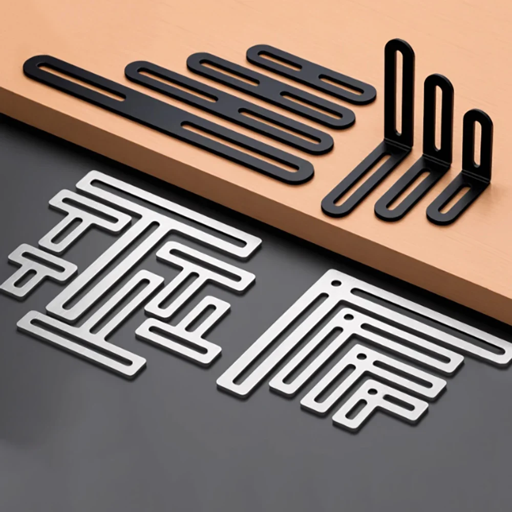 1Pcs Black L/T-Shaped Stainless Steel Corner Code Furniture Fixator 90 Degree Bracket Furniture Bed Frame Cabinet Connector