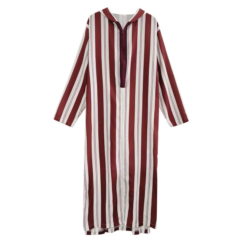 2026 Autumn New Color-block Striped Long Muslim Robe Hoodie