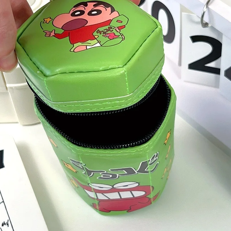 Kawaii Crayon Shin Chan Cartoon Hexagonal Zipper Three Dimensional Pen Holder Student Large Capacity Stationery Storage Holder