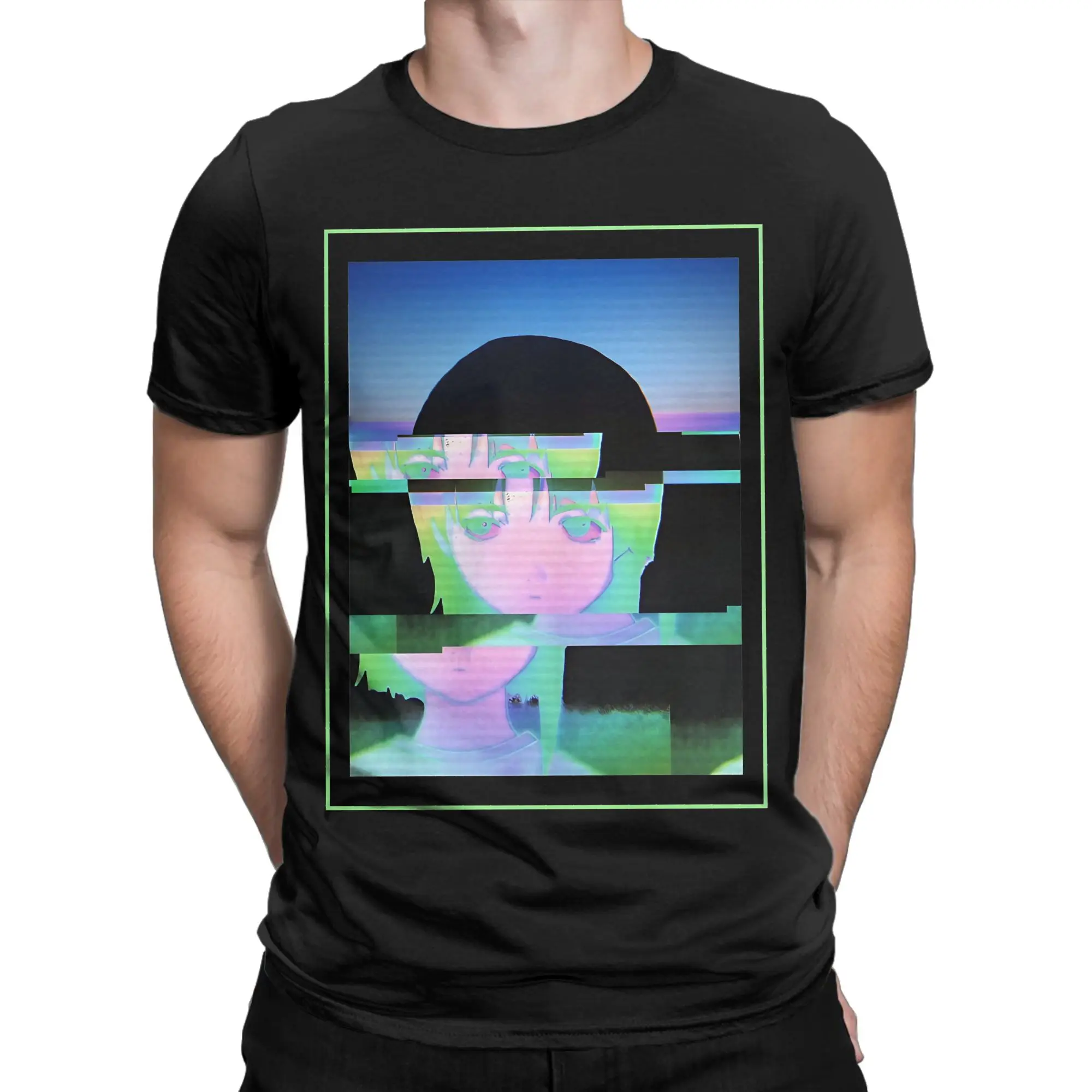 pink blue geometric splatter classicFunny Graphic 100% Cotton T-Shirt Serial Experiments Lain Tees Tops For Men