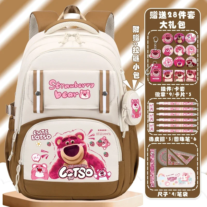 Sanrio-mochila escolar de oso de fresa para niños, mochila ligera informal de dibujos animados de gran capacidad para estudiantes, nueva