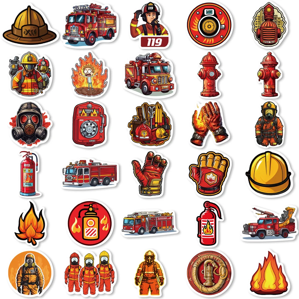 10/30/61pcs Fire Hero Firefighter Stickers Fireman Decal Laptop Suitcase Skateboard Car Phone Motorcycle Cool Waterproof Sticker