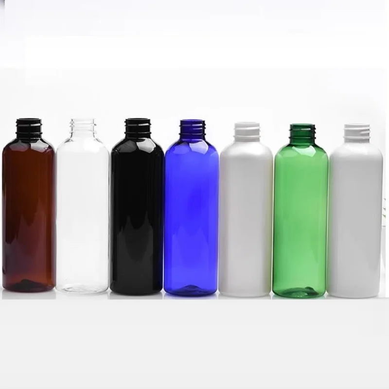 30Pcs 200ml PET Plastic Refillable Bottle Shiny Gold Disc Lid Clear White Blue Brown Black Cosmetic Packing Empty Toner Bottles