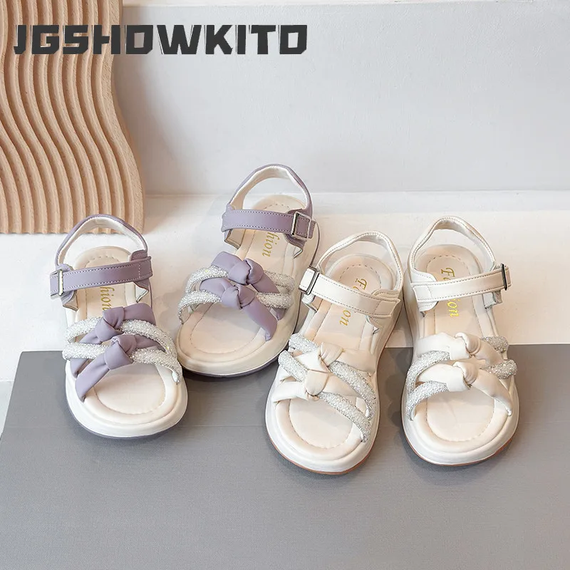 

JGSHOWKITO Girls Summer Sandals Princess Beach Shoes for 2026 Summer Brand New Kids Glitter Shoes Flat Open Toes Fashion Soft