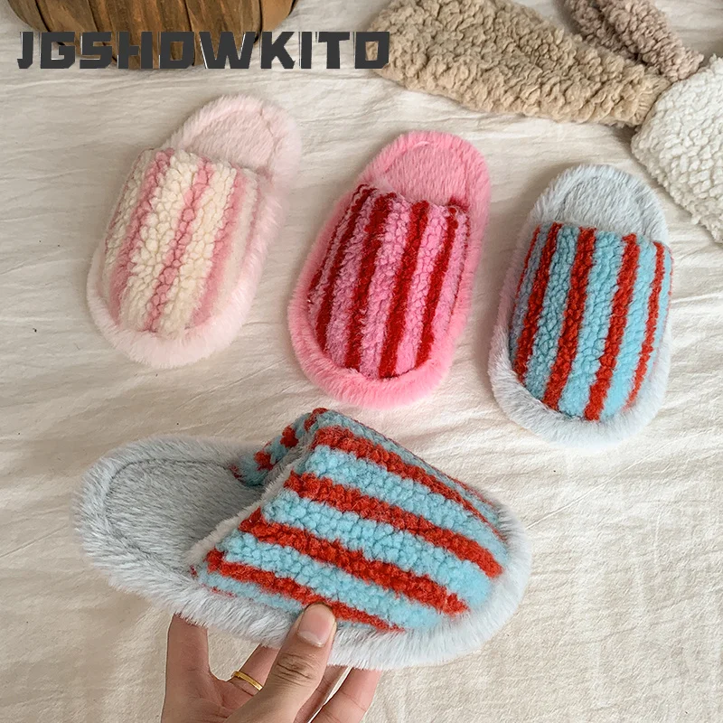 JGSHOWKITO Toddlers Winter Plush Slippers for Boys Girls Fashion Children Causal Shoes Home Warm Soft Bottom Kids Flat Slippers