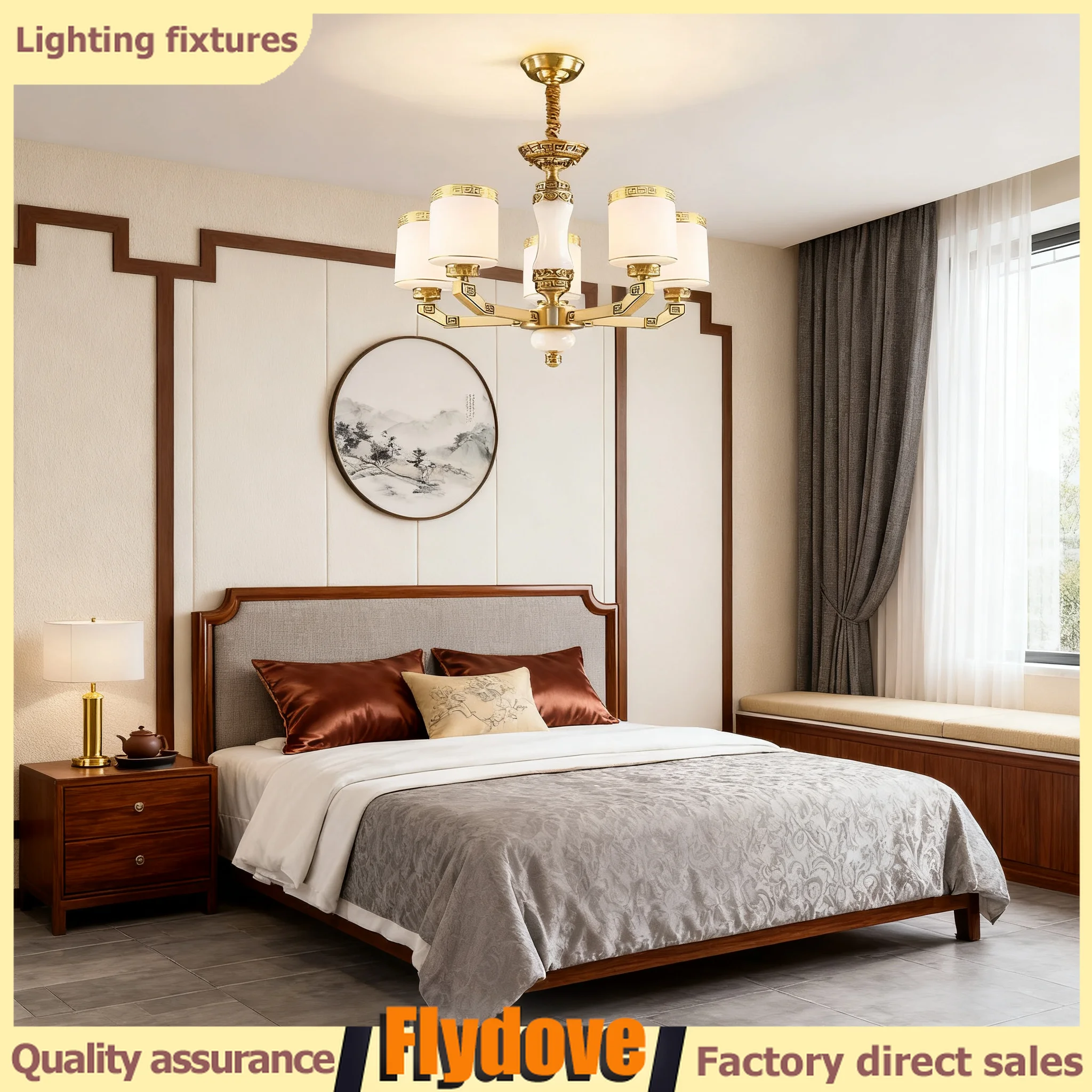 

New Copper LED Living Room Pendant Light 220V Light Luxury High-end Restaurant Light Modern Home Duplex Villa Lighting Fixtures