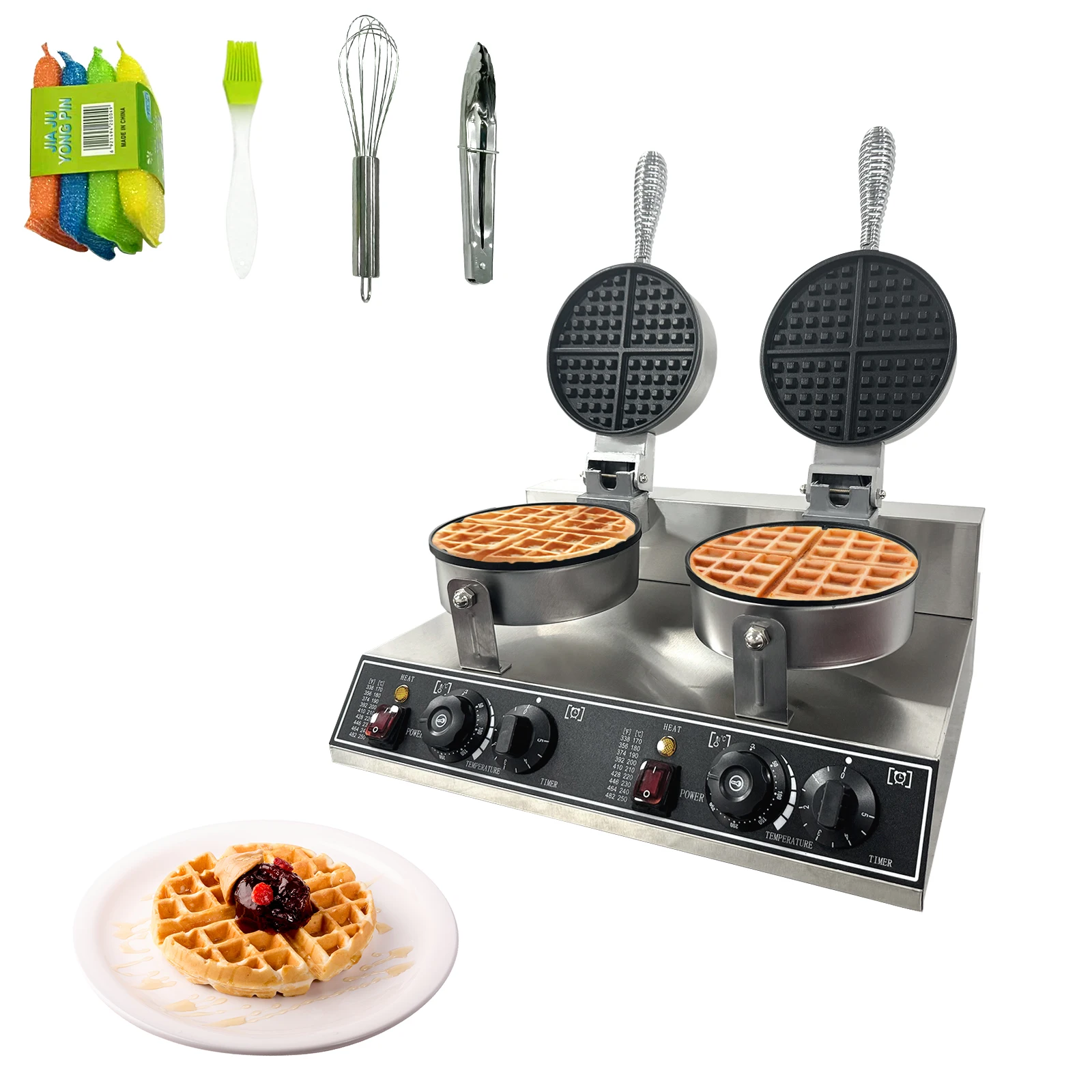Double Head Commercial Waffle Maker – 2400W Stainless Steel Belgian Waffle Iron – Nonstick, Adjustable Timer & Temperature – Easy Cleaning for Restaurants, Bakeries, Snack Bars, Home Kitchen