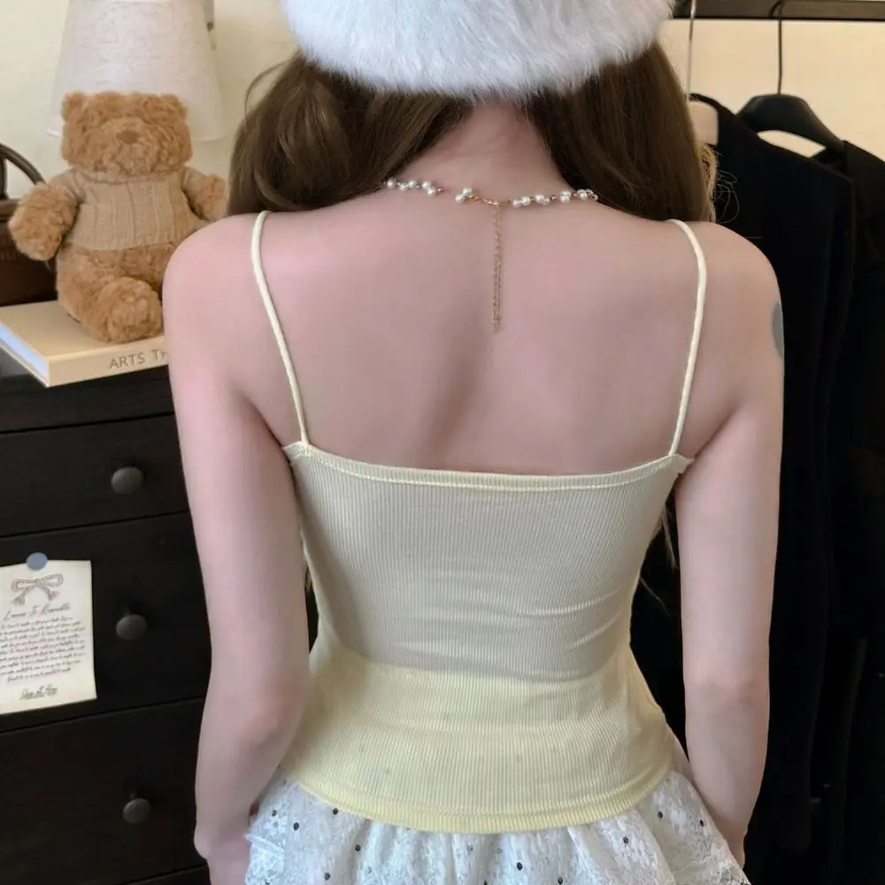 Fashion V-Neck Lace Camisole Slim Fit Strappy Camisole Vest Sexy Design Crop Top Daily Wear