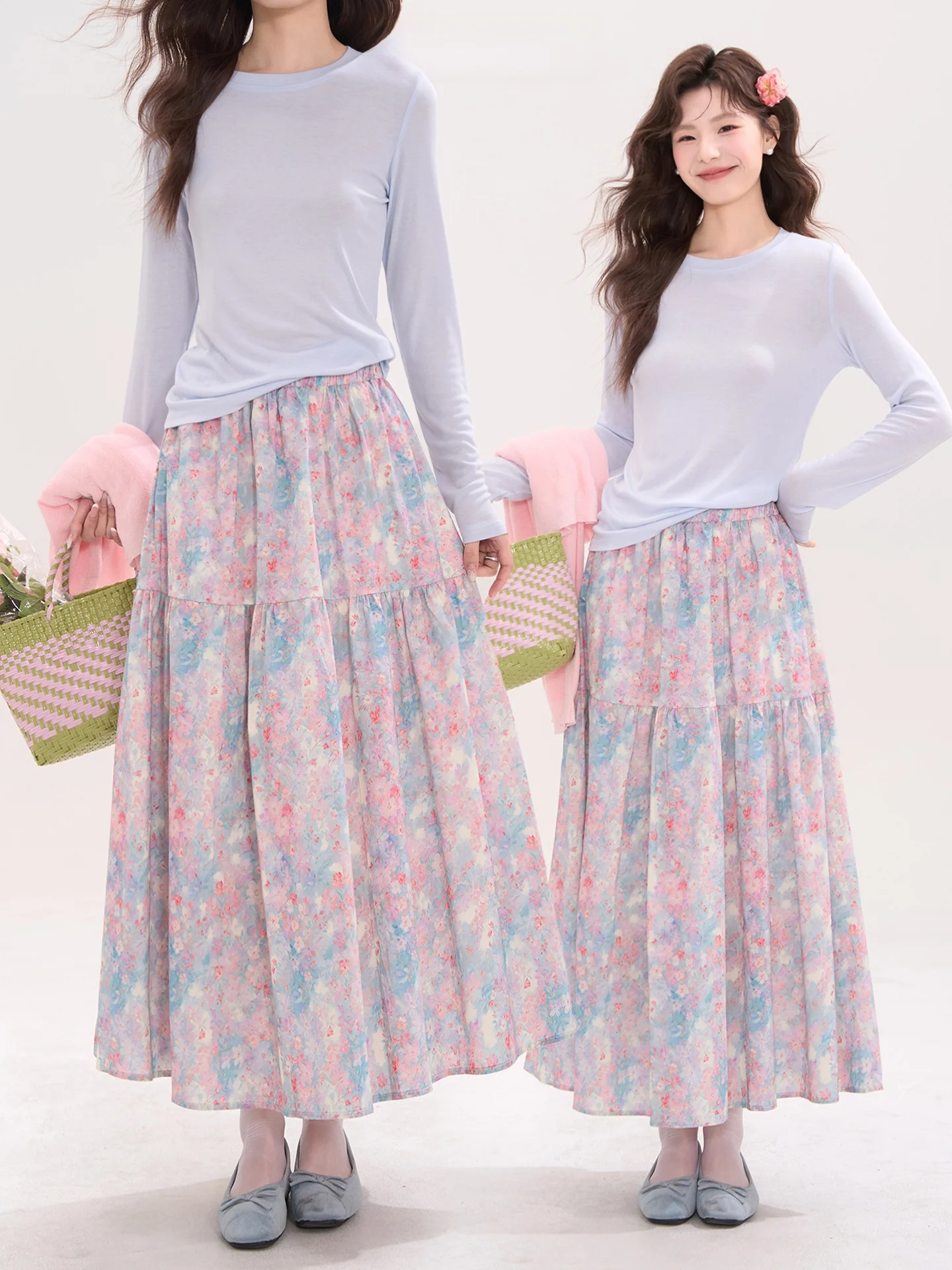 

Юбка миди с цветочным принтом, высокая талия, хлопок, весна-лето, женская, А-силуэт, Garden Aosphere, средней длины