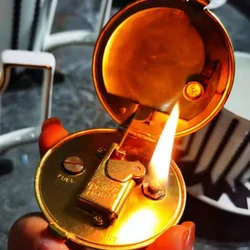 Creative Handmade Brass Kerosene Lighter USA 1935 Compact Round Semi Auto Ignition Antique Lighter Collection