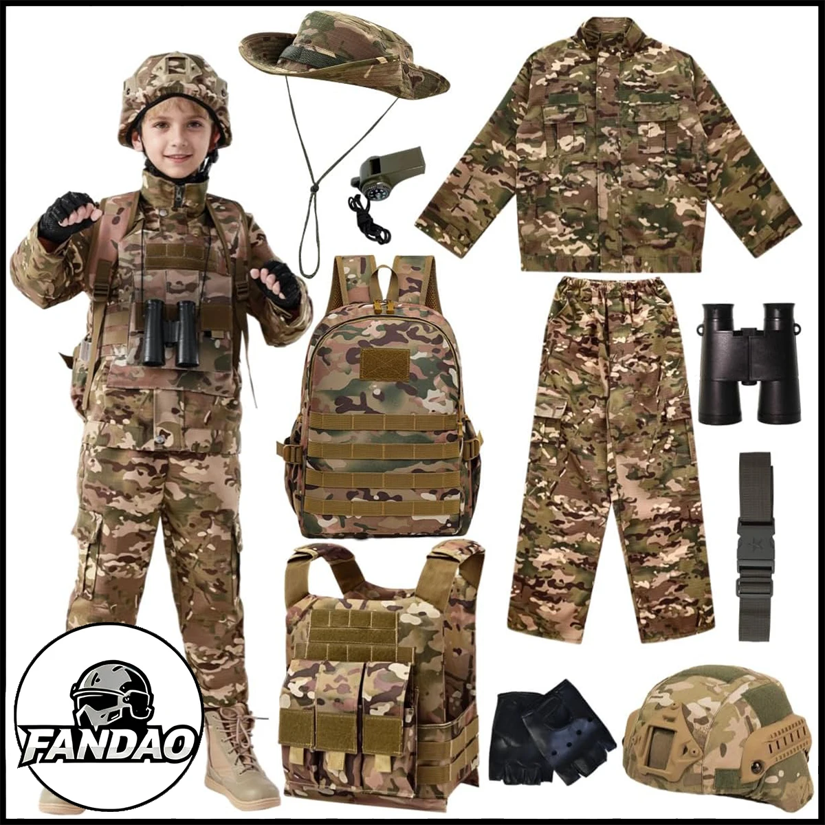 

Children's Outdoor Army Special Forces Clothing Kid's Camouflage Individual with Clothing Helmet Backpack for Role-Playing Suit