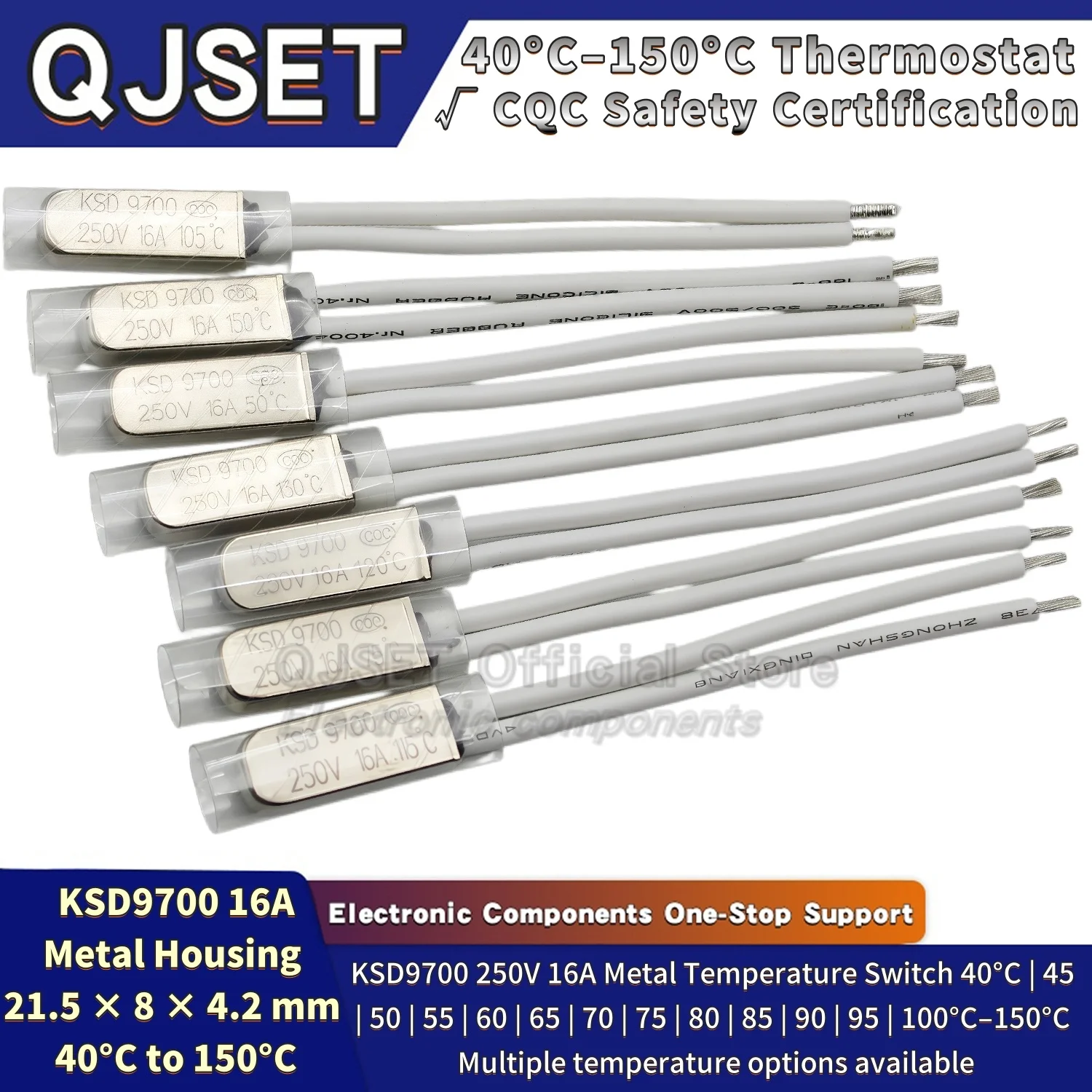 16A 250V High-Current KSD9700 Temperature Switch Metal Normally Closed Temperature Controller 50/70/80/90/95/100/125C–150 Degree