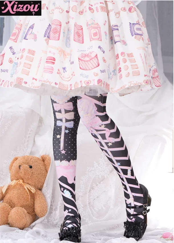 Japanese sweet and cute Lolita socks women's summer and autumn tube socks velvet printed knee socks with Lolita skirt