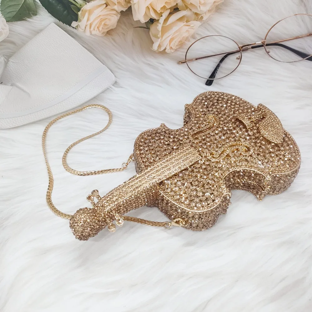 DGPEAFOWL Personal Tai 3D Violin Design Diamond  Bag For Women Luxurious Evening Wedding Handbag Ladies Party Phone Cosmetic Bag